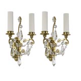 Vintage A pair of aged brass and crystal Caldwell sconces