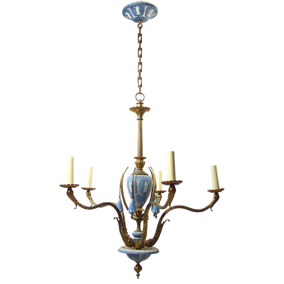 A five arm Wedgwood chandelier