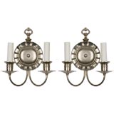 A pair of nickel two arm sconces