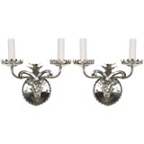 A pair of two arm nickel sconces