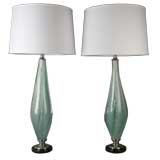 A pair of blue iridescent murano glass lamps