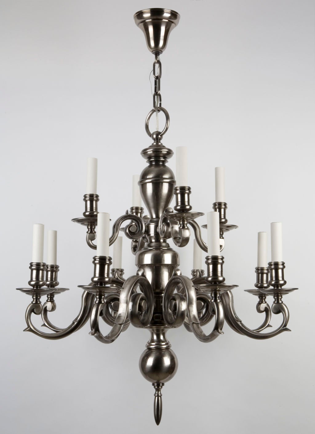 A twelve-arm antique nickel chandelier