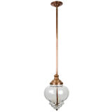 A blown glass pendant with antique copper hardware
