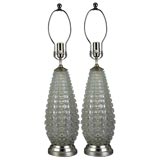 A pair of clear prismatic glass lamps