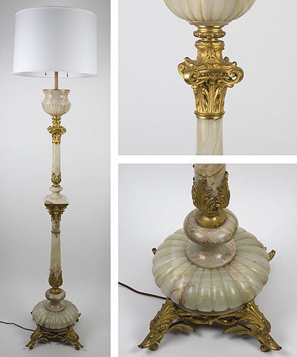 19th Century Gilt Bronze & Carved Alabaster Floor Lamp Circa 1860