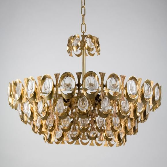 A brass ring chandelier