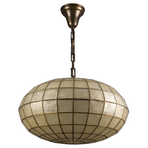 A leaded capiz shell ellipsoid pendant