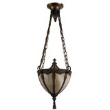 A bronze and art glass urn lantern by Bradley and Hubbard