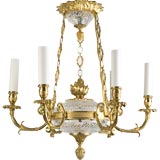 A small crystal and gilt bronze six arm chandelier