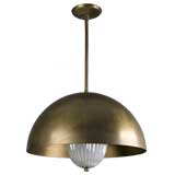 A ribbed glass dark brass finished pendant fixture