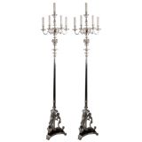Antique A pair of marble and silvered bronze five light floor