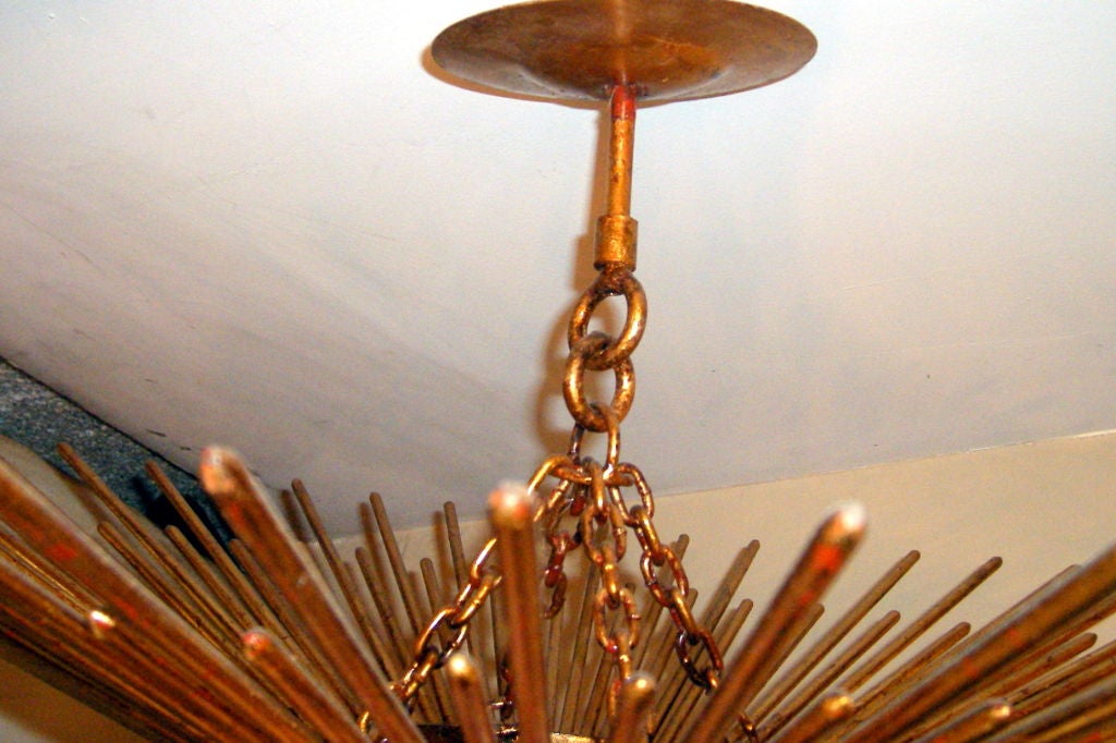 French Pair of Large Gilt Metal Sunburst Light Fixtures, Sold Individually For Sale