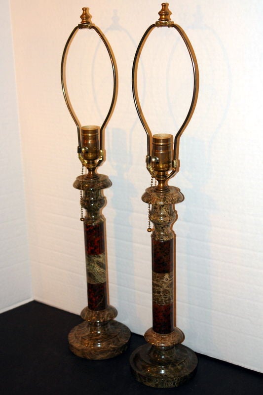 Serpentine Marble Candlestick Table Lamps