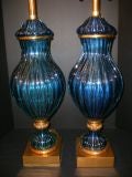 Pair of Large Blue Murano Glass Table Lamps