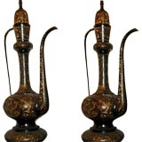 Vintage Pair of  Etched Metal Lamps