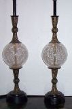 Pair of Brass and Glass Table Lamps