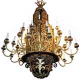 Large Gilt Bronze and Mica Chandelier