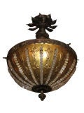 Circa 1930 French Brass Light Fixture w/Crystal Beads