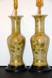 Celadon Table Lamps with Crysanthemum and Floral Motif