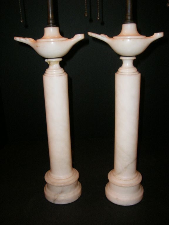 Italian Pair of Oil Lamp Shaped Alabaster Lamps