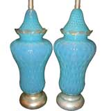 Set of 4 Matching Murano glass table lamps.