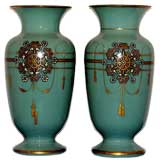 Pair of Art Nouveau Painted Glass Vases