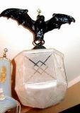 Antique Etched Glass Lantern with Bat Atop