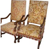 Pair of Late 19th Century French Carved Wood Chairs w/Needlepnt