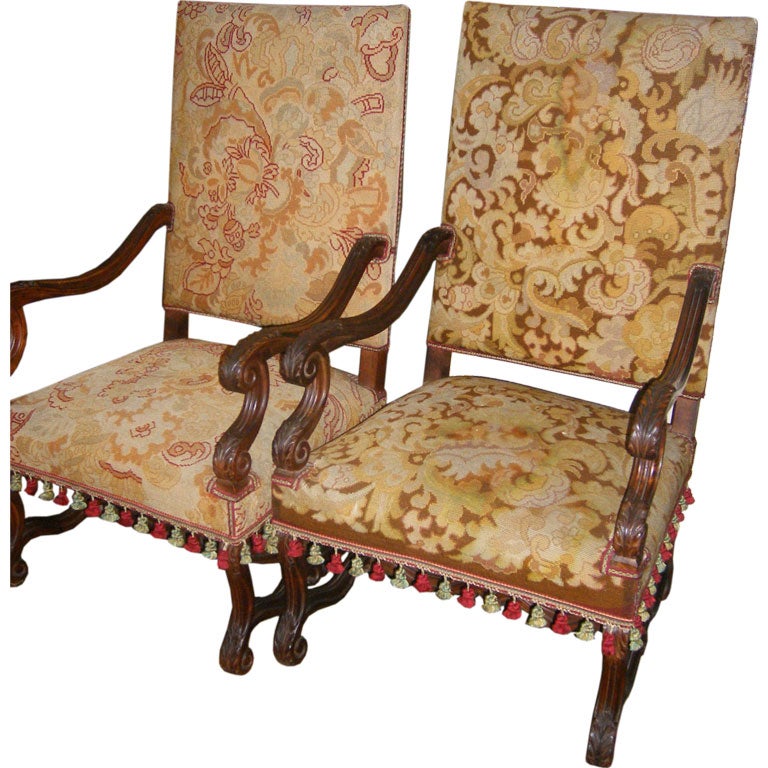 Pair of Late 19th Century French Carved Wood Chairs w/Needlepnt at 1stDibs