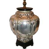 Antique Circa 1920 Italian Mercury Glass Lamp With Wooden Base