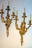 Antique Pair of Bronze 3-Light Sconces