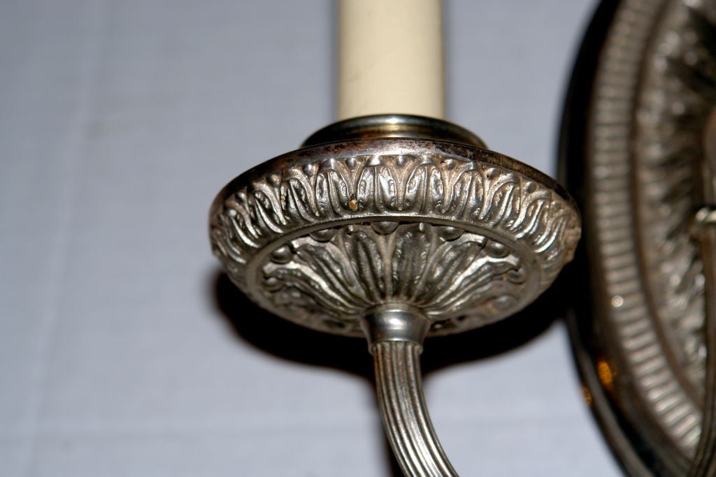 English Pair of Silver Plated Sconces For Sale