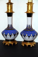 Blue and White  Lamps with Bronze Bases