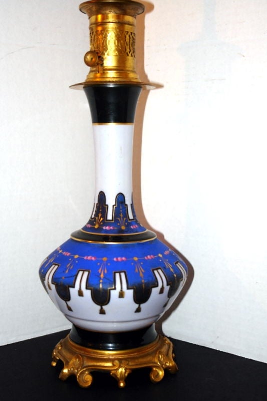 Blue and White  Lamps with Bronze Bases