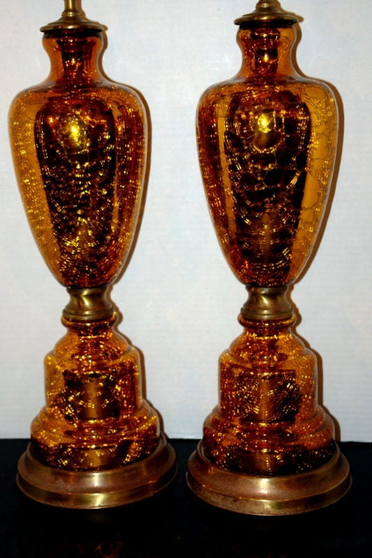 French Gold Crackled Mercury Glass Lamps For Sale