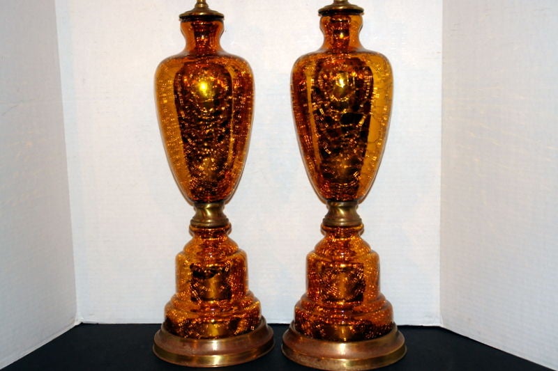 Pair of French crackled mercury glass table lamps, circa 1930s

Measurements:
Height of body 21