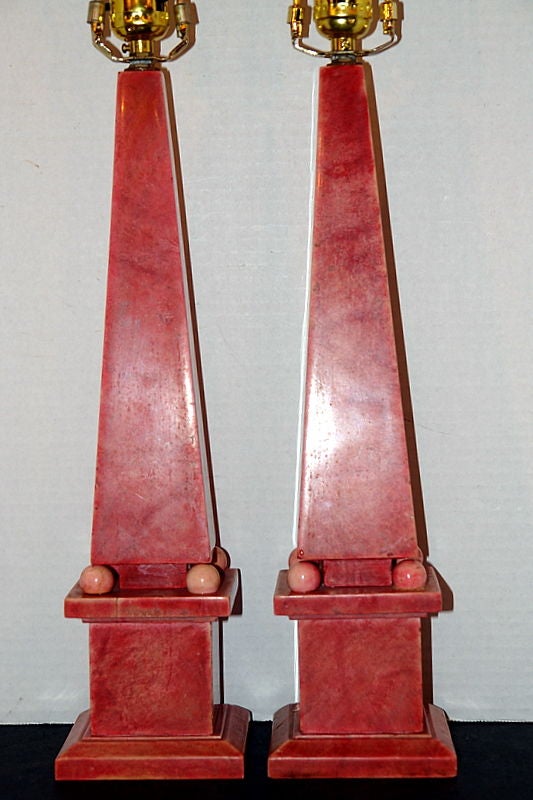 Pink Alabaster Obelisk Table Lamps