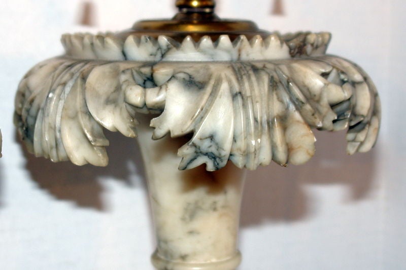 Large Gray and White Alabaster Lamps For Sale 1