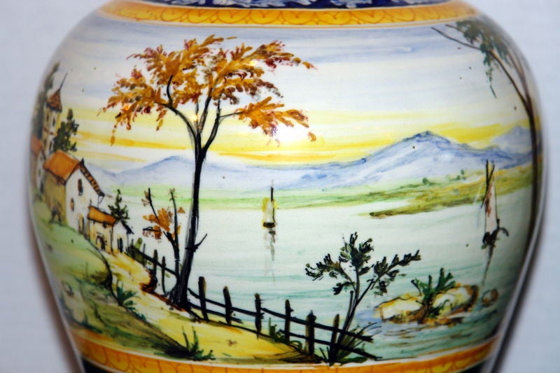 Hand-Painted Hand Painted Italian Lidded Vases