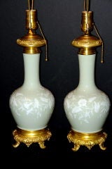 Pair of Celadon Porcelain Lamps