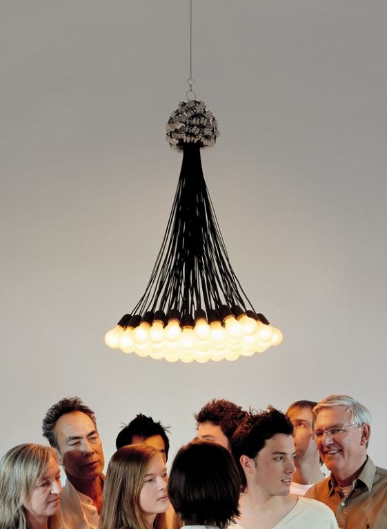 This lamp uses only what is necessary to create light. By multiplying these essential elements an opulent chandelier is created. Less and more united in a single product.