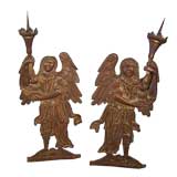 PAIT OF COLONIAL BRASS CANDLE BEARING ANGELS