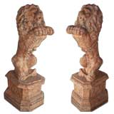 ALMOST LIFESIZE ITALIAN VERONA MARBLE LIONS