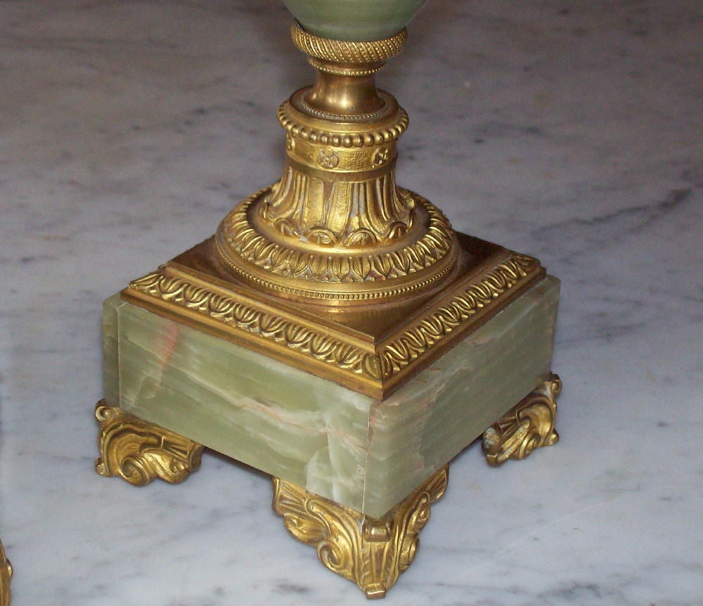 BRONZE MOUNTED ONYX URNS