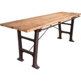 Industrial Wood & Cast Iron Slat Top Display Table