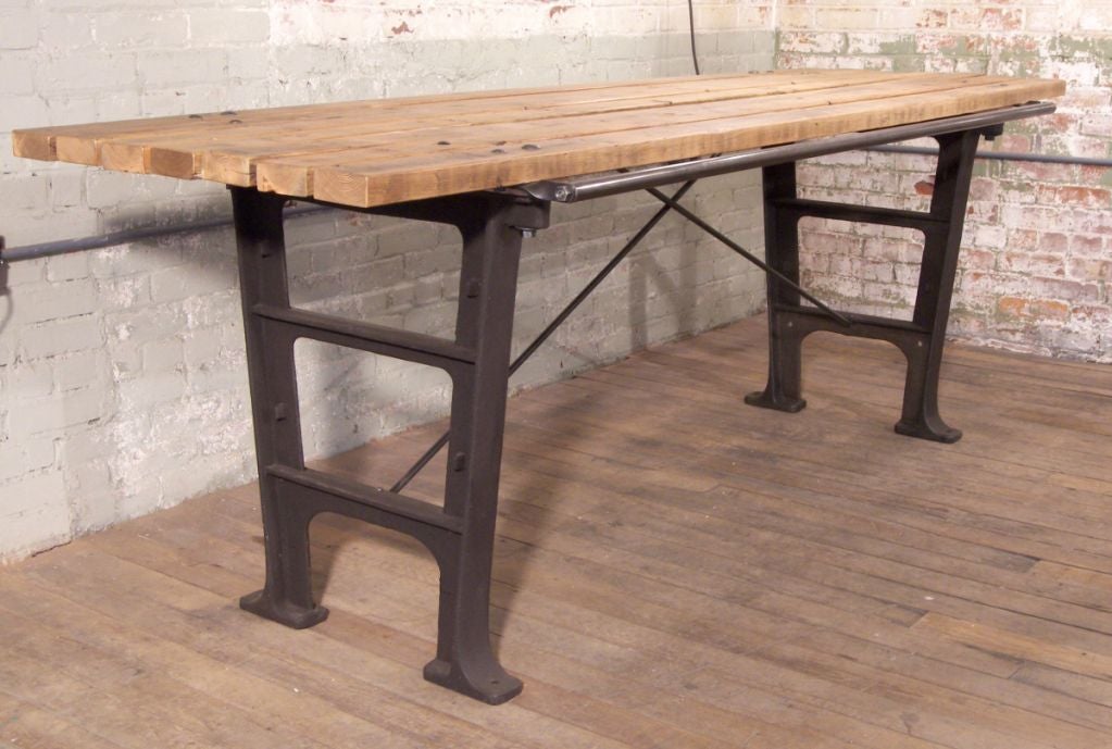 Industrial Wood & Cast Iron Slat Top Display Table