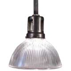 Vintage Industrial Holophane Glass & Steel Ceiling Hanging Pendant Lamp, Light 6
