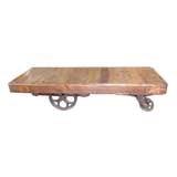 Vintage Industrial Wood & Cast Iron Cart / Coffeetable