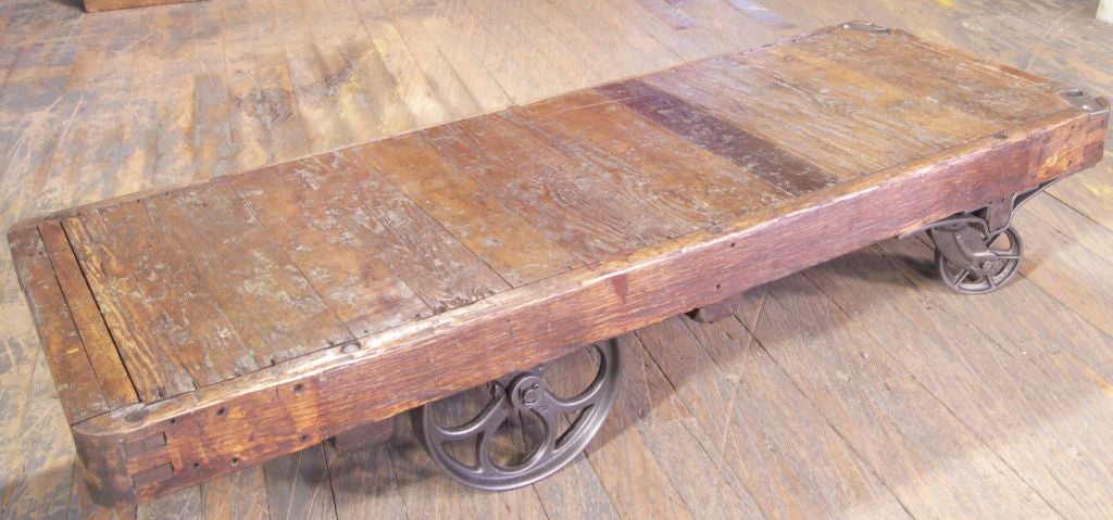 Vintage Industrial Wood & Cast Iron Cart / Coffeetable