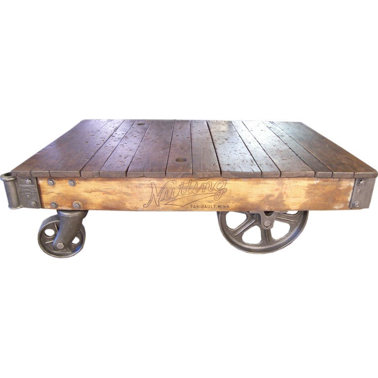 Industrial Cast Iron & Wood Nutting Cart / Table